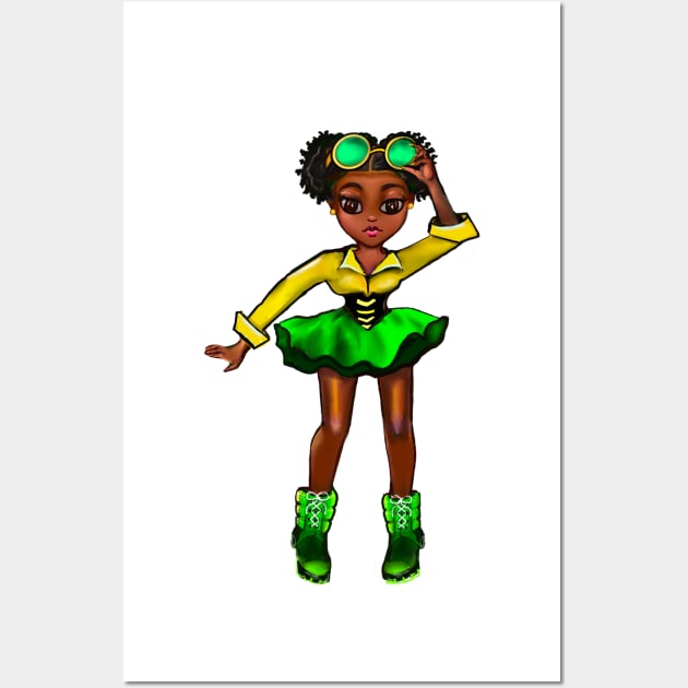 The top 10 best gift ideas for black girls and women. Reggae Rasta Jamaica black girls Anime girl in Jamaican national Flag colours colors Wall Art by Artonmytee